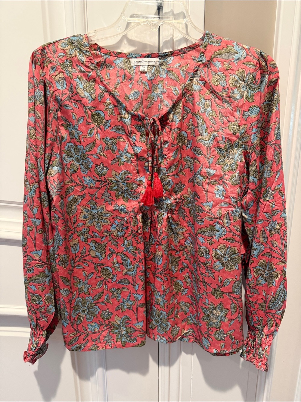 Coral Floral Tie-Neck Blouse